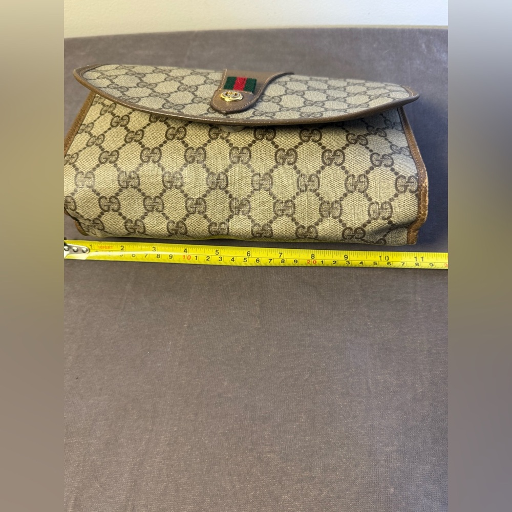 vintage Gucci  interlocking GG logo clutch bag green and red Web stripe Auth - Picture 9 of 16